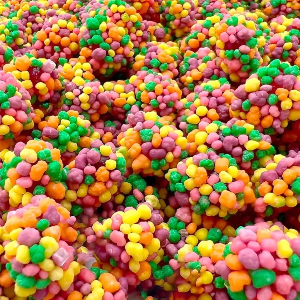 A pile of multicolored NERDS Gummy Clusters