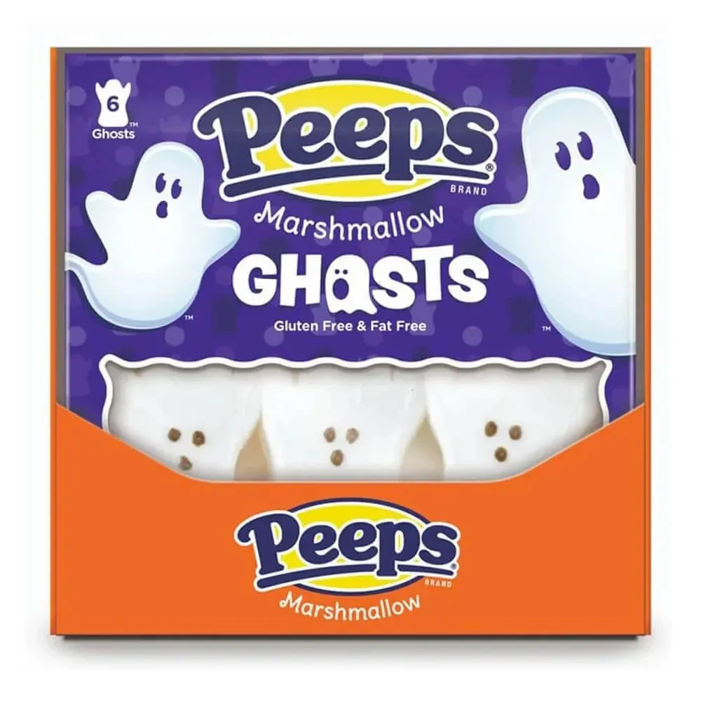 A box of Peeps marshmallow ghosts